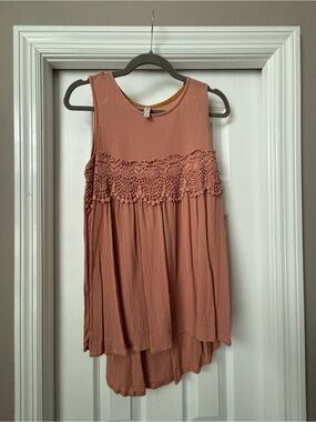 Xhilaration Pink Sleeveless Crochet Yoke Tunic